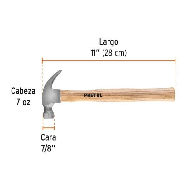 Martillo c/uña 7oz Pretul